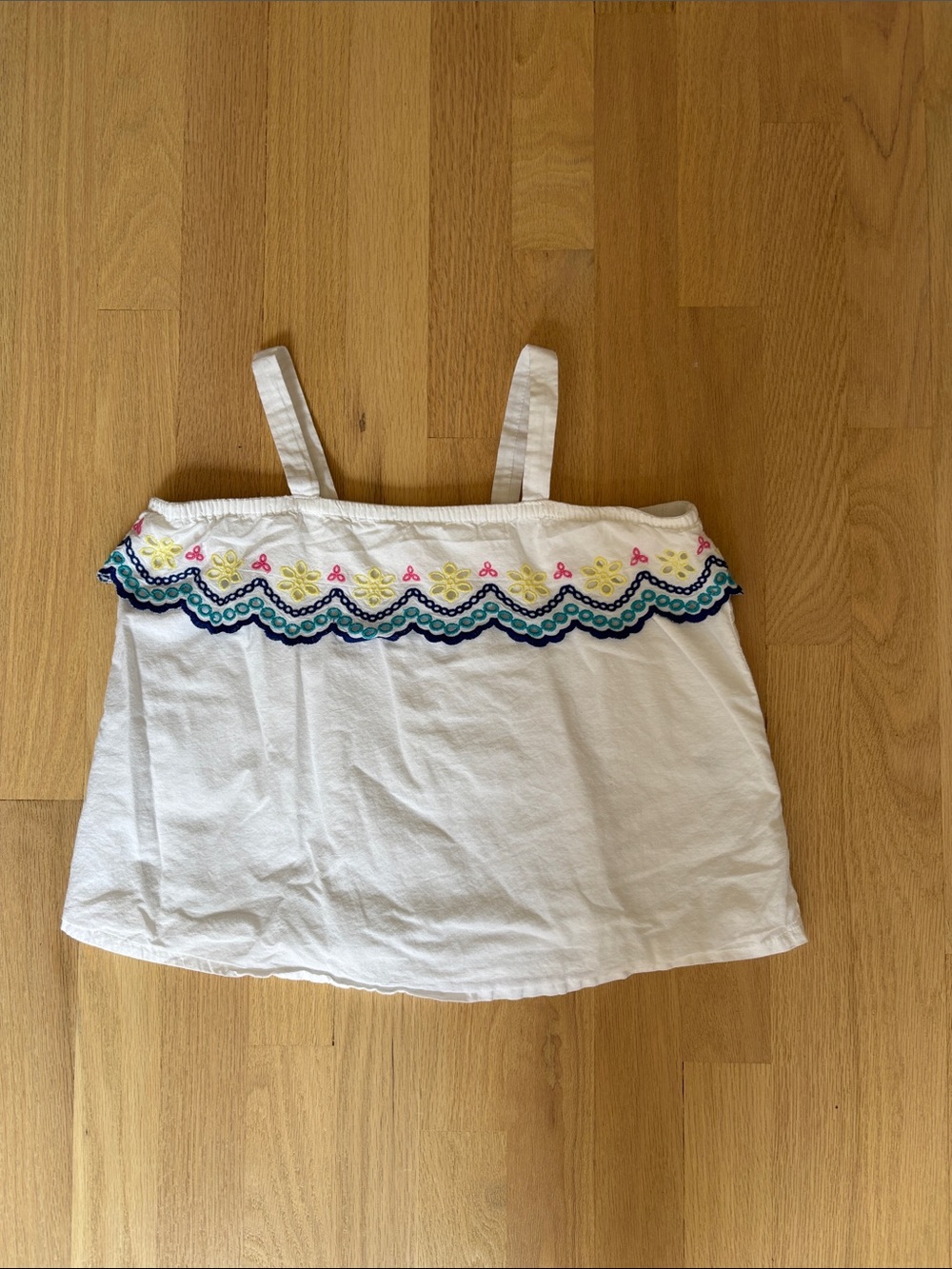 Gymboree White Tank Top with Multicolor Scalloped Embroidery